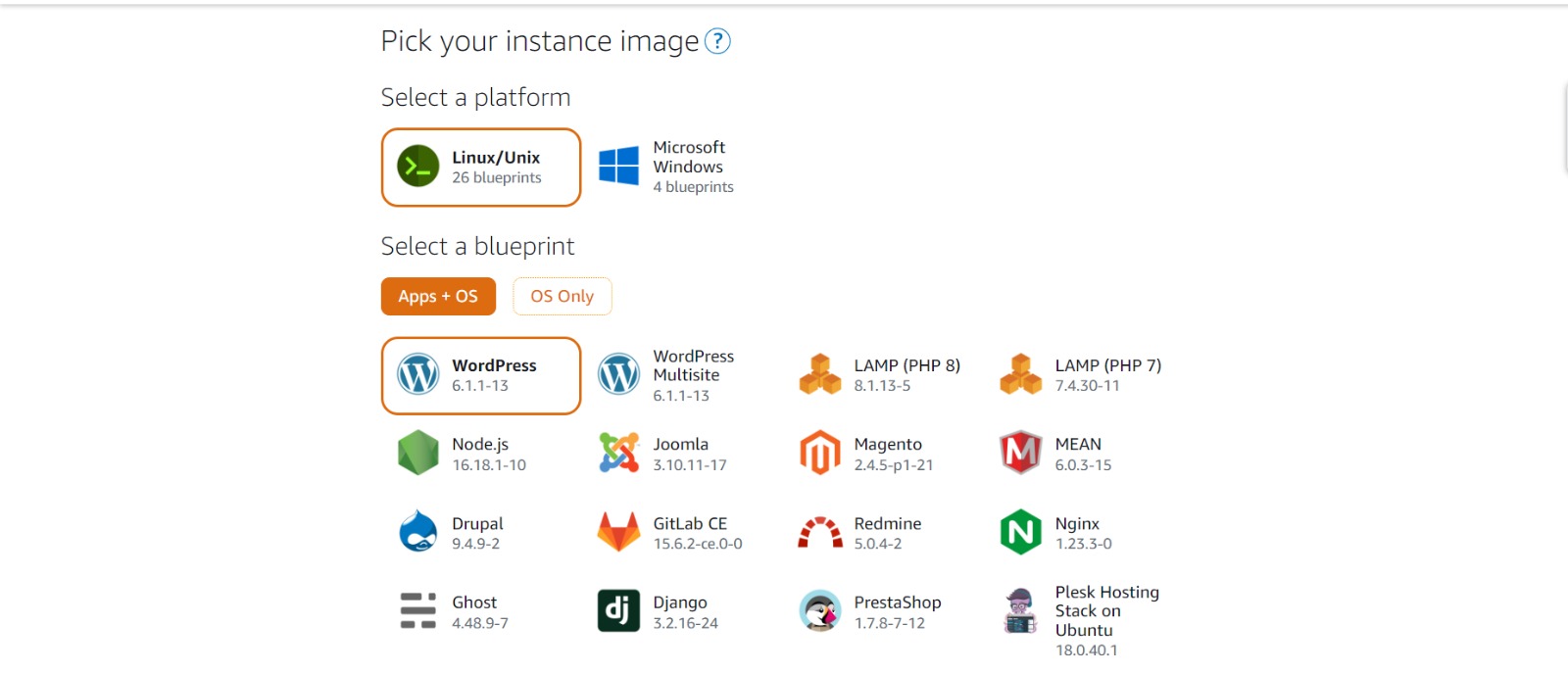 AWS LightSail Create an instance